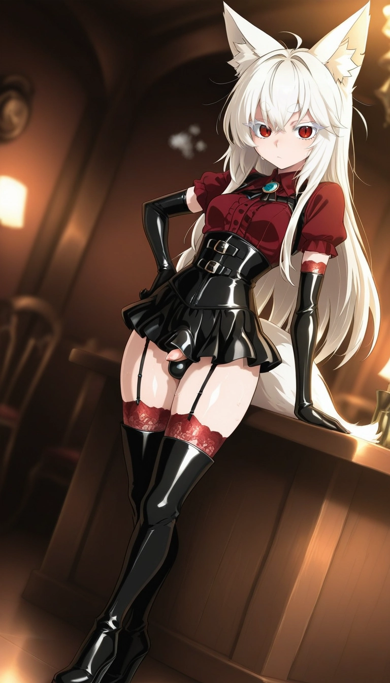 futanari, gloves, boots, animal ears, 1girl, red eyes · Yamete.gg