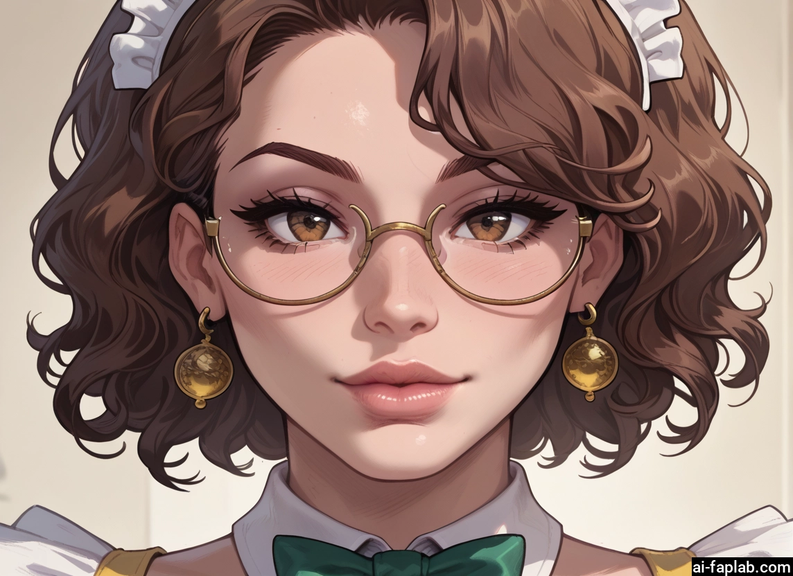 1girl, solo, brown hair, jewelry, earrings, glasses · Yamete.gg