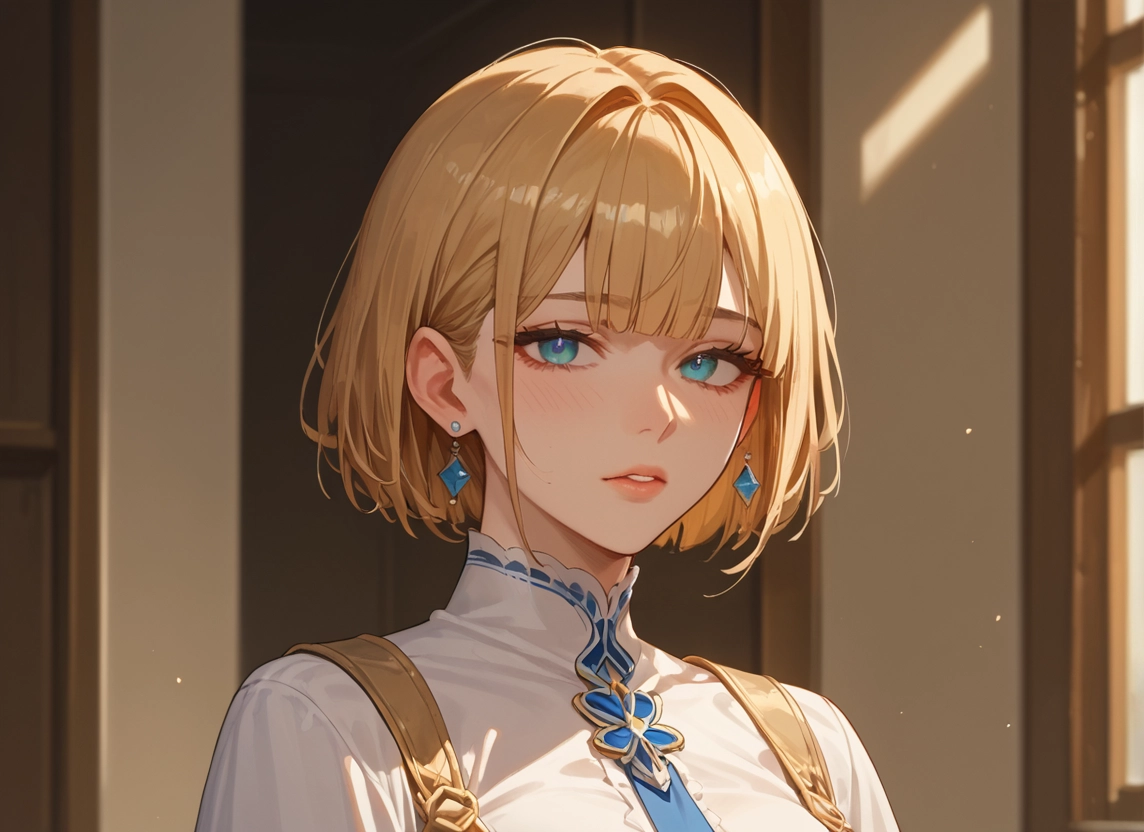 jewelry, earrings, 1girl, solo, blonde hair, blue eyes · Yamete.gg