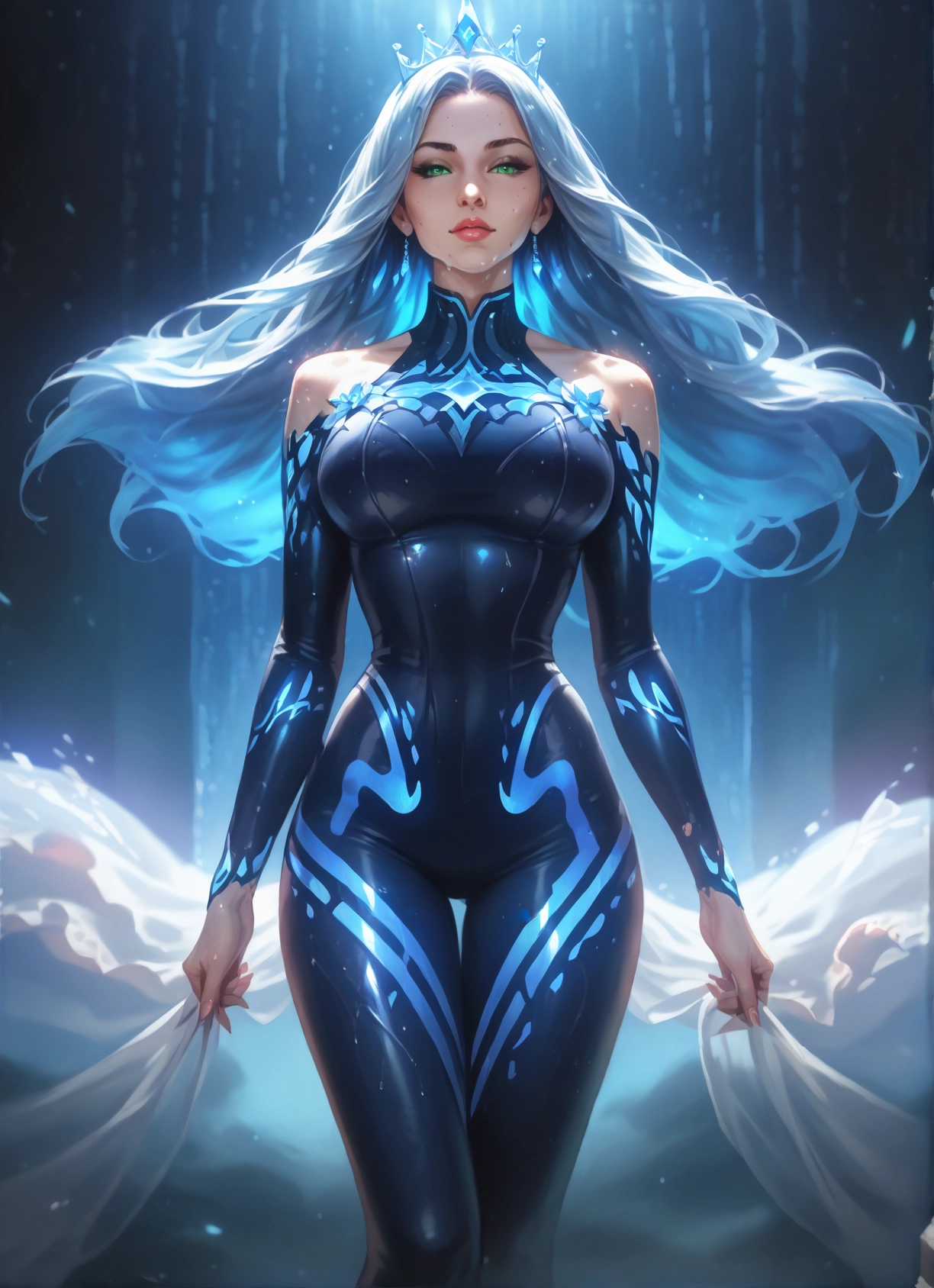 1girl, long hair, solo, breasts, jewelry, bodysuit · Yamete.gg