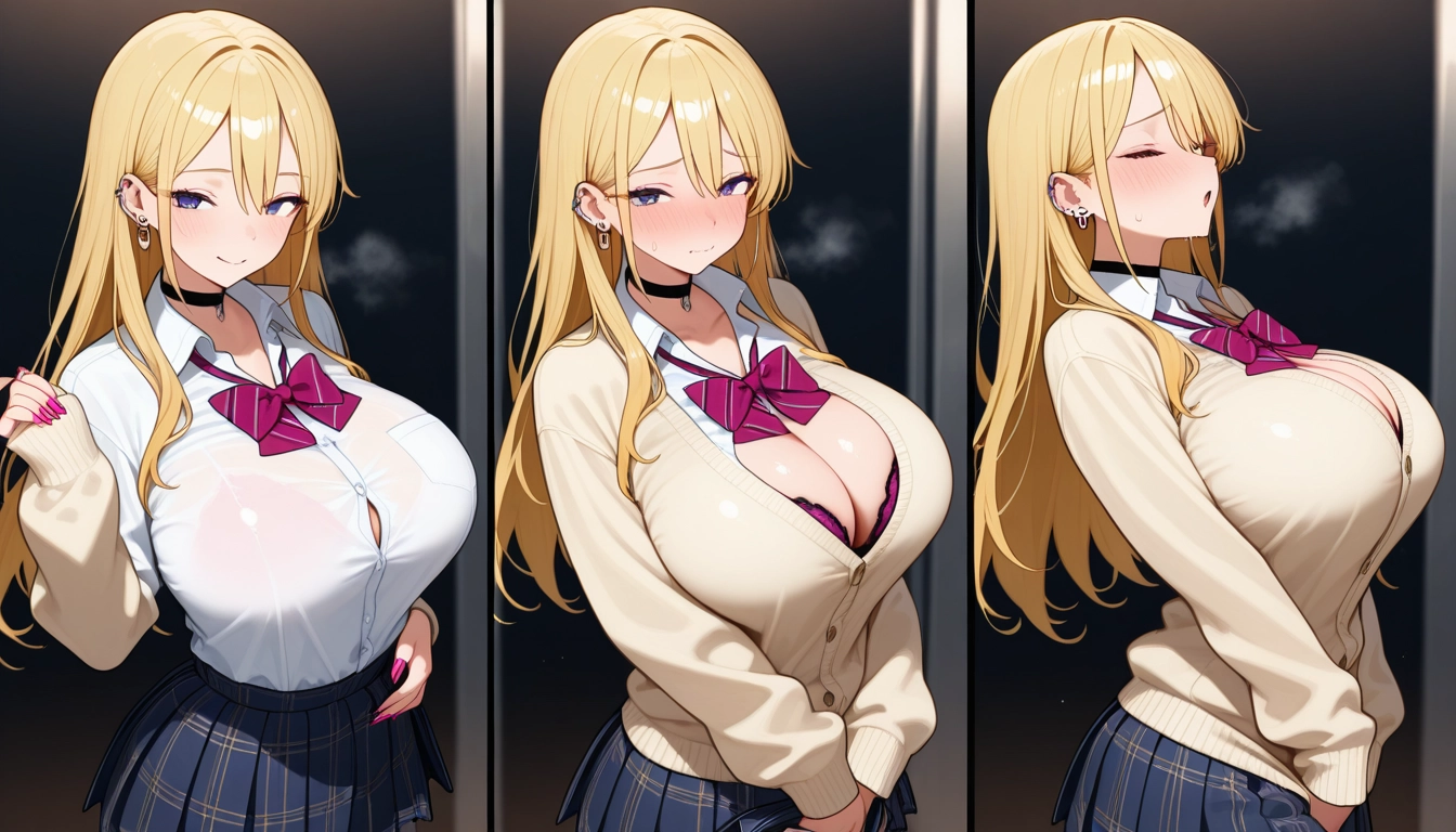 breasts, 1girl, blonde hair, skirt, long hair, underwear