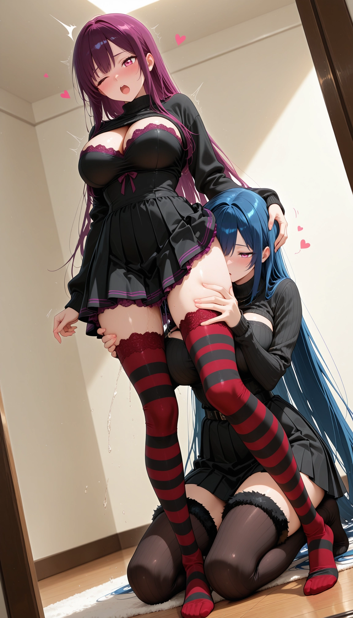 thighhighs, yuri, multiple girls, 2girls, skirt, long hair · Yamete.gg