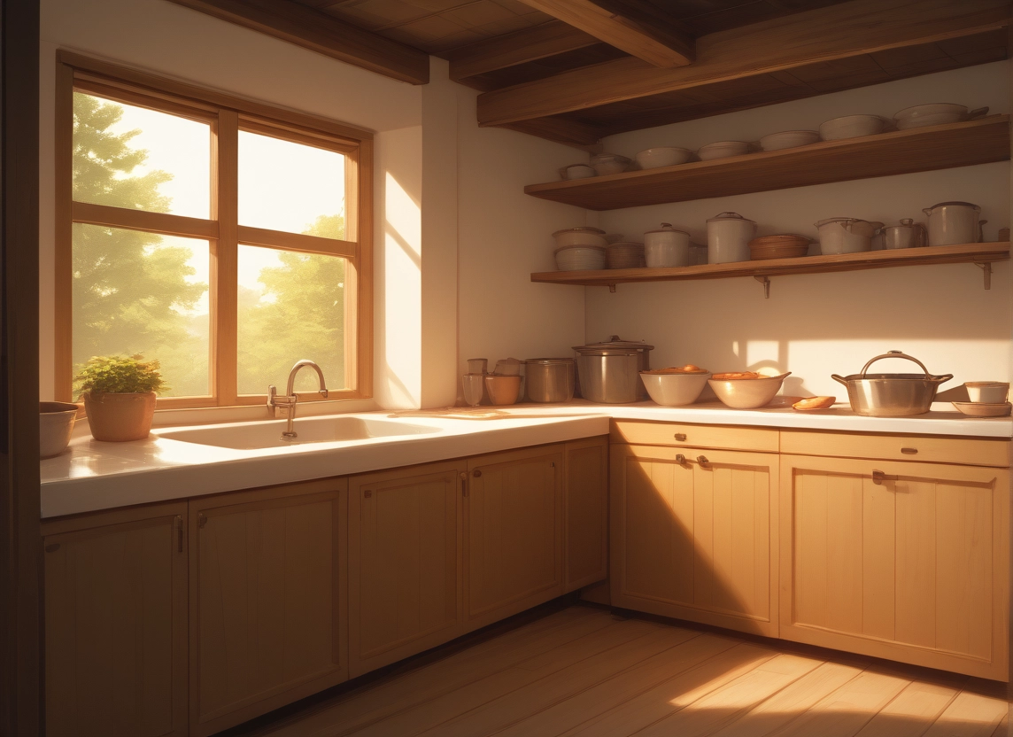 no humans, window, scenery, kitchen, plant, indoors · Yamete.gg