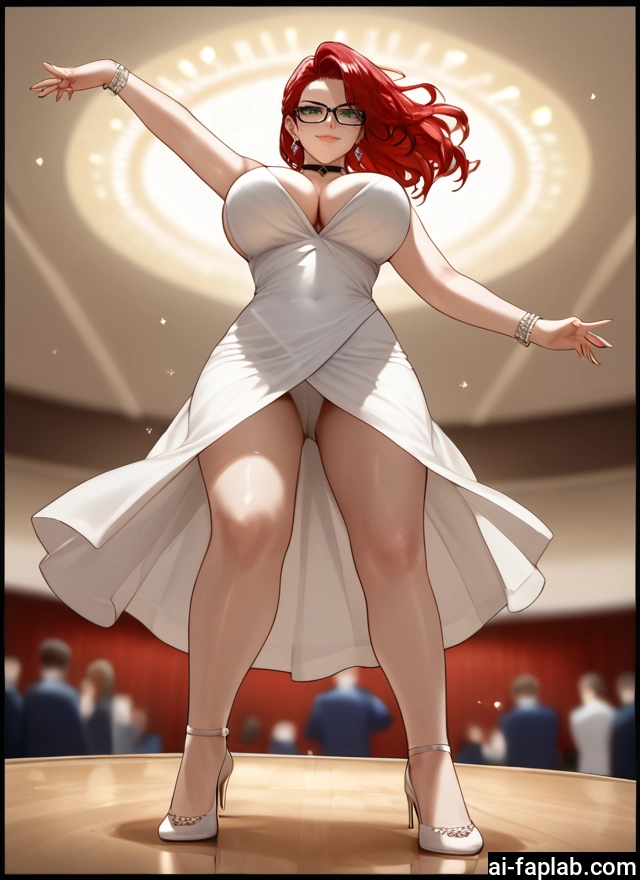 breasts, 1girl, dress, jewelry, high heels, glasses