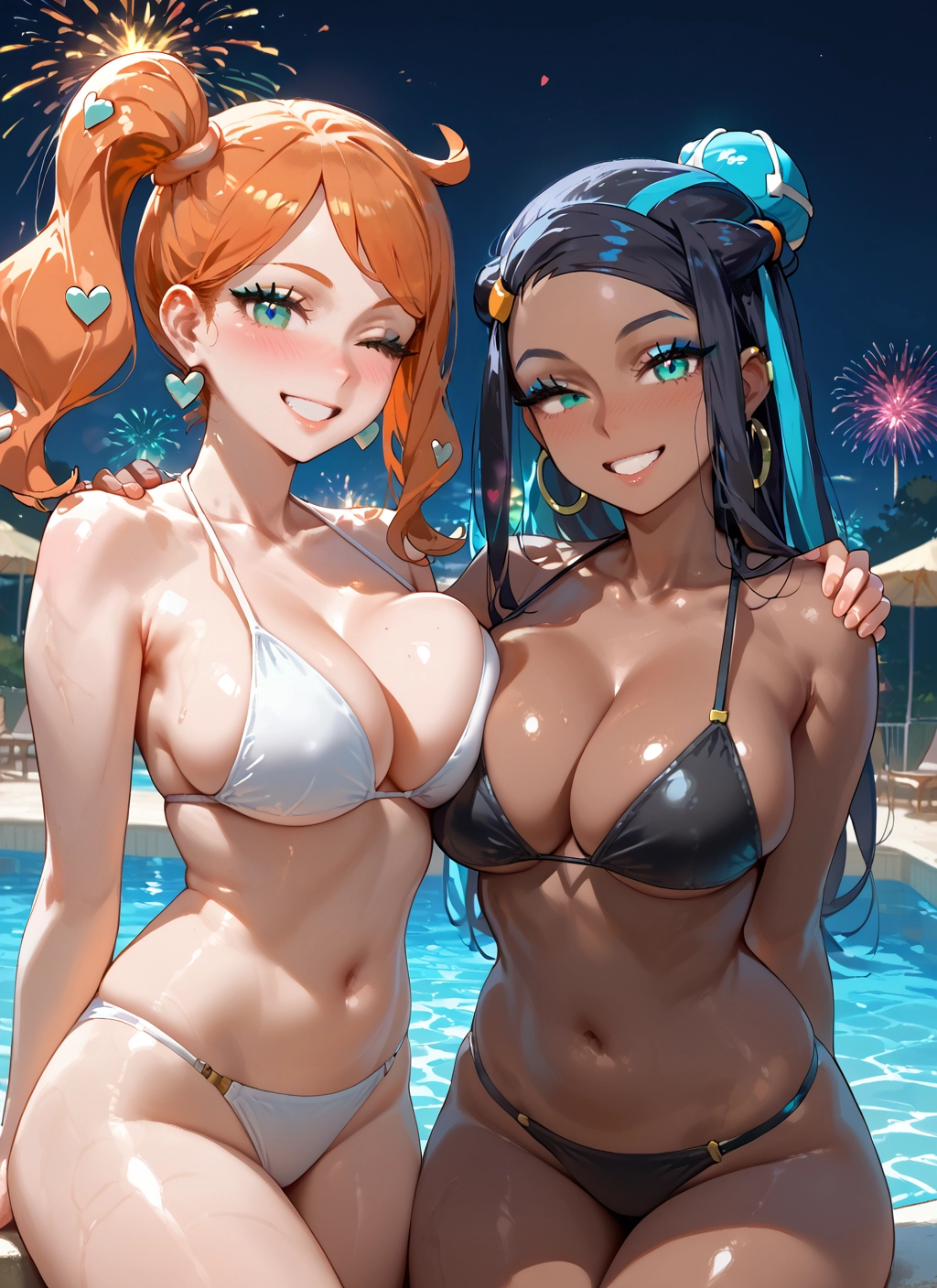 breasts, swimsuit, multiple girls, 2girls, bikini, smile · Yamete.gg