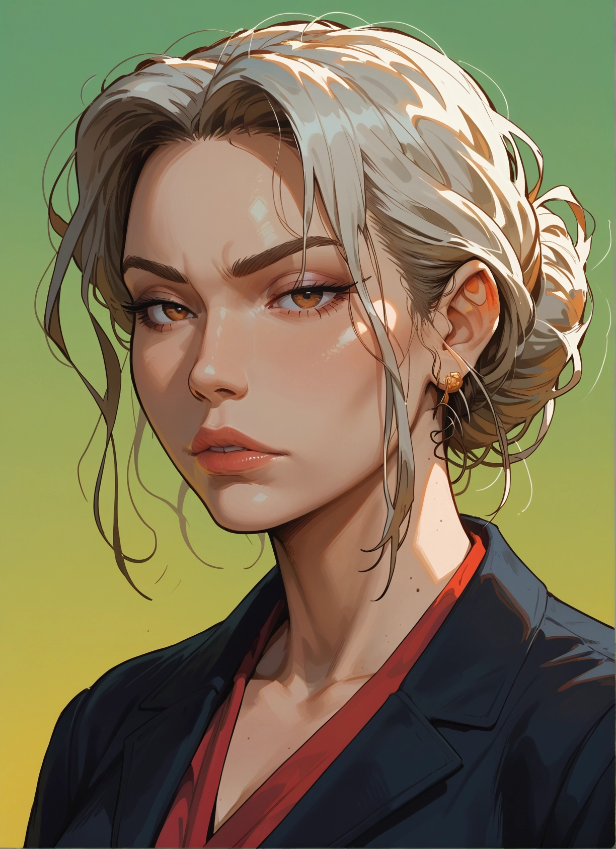 1girl, solo, jewelry, earrings, looking at viewer, brown eyes · Yamete.gg