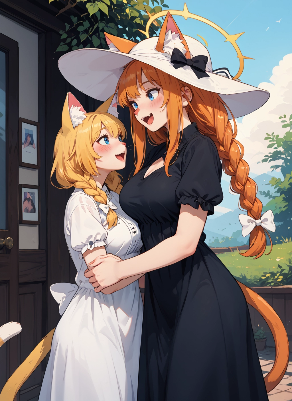 animal ears, multiple girls, 2girls, tail, hat, dress · Yamete.gg