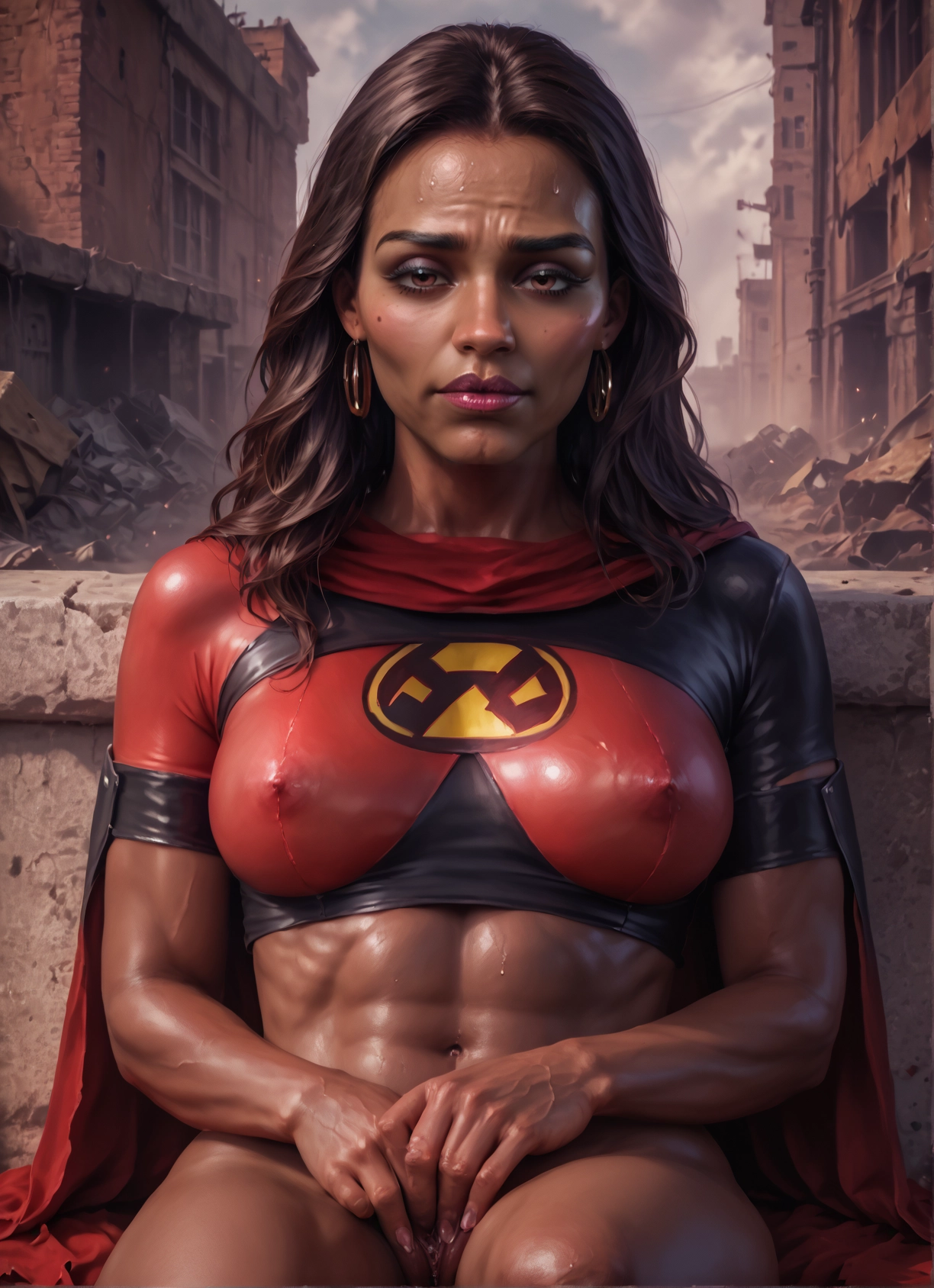 1girl, solo, jewelry, earrings, breasts, covered nipples · Yamete.gg