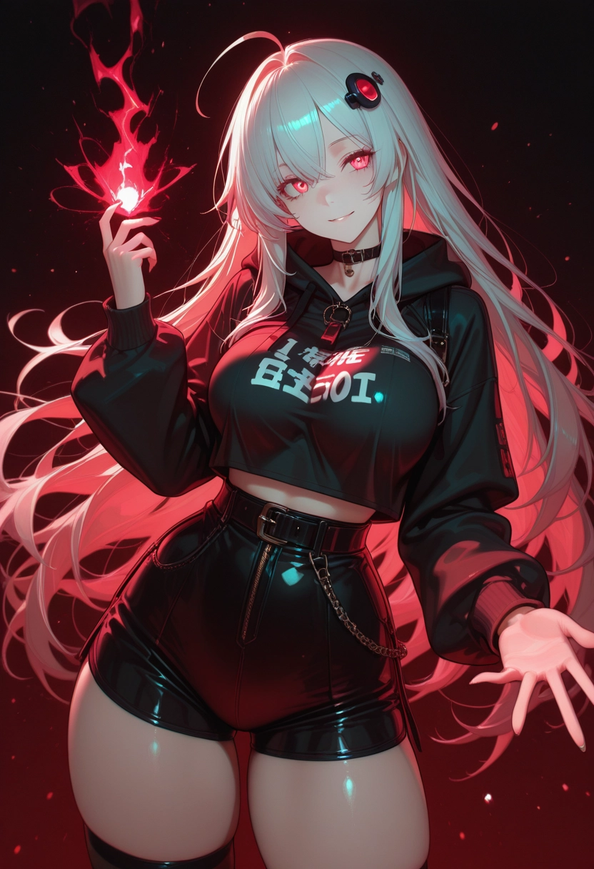 1girl, solo, long hair, shorts, breasts, choker · Yamete.gg