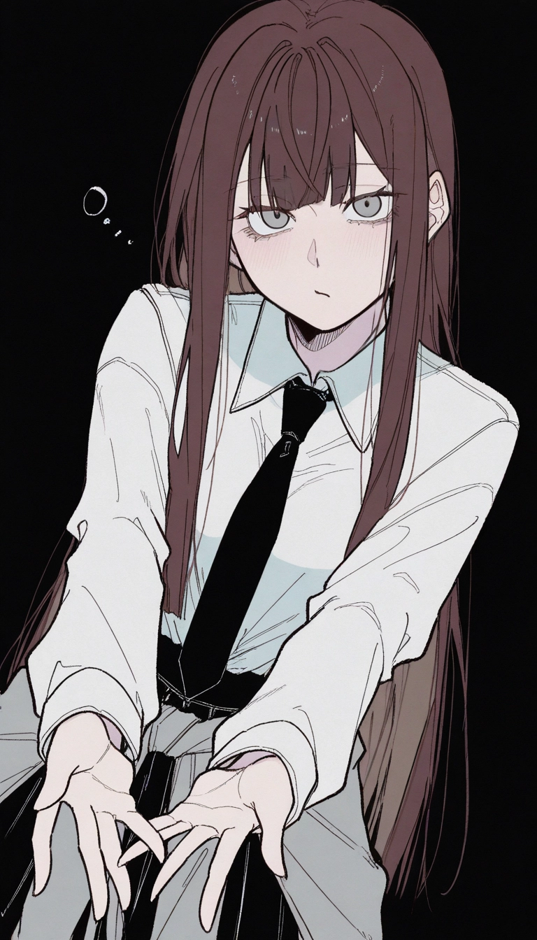 1girl, solo, long hair, necktie, shirt, looking at viewer · Yamete.gg