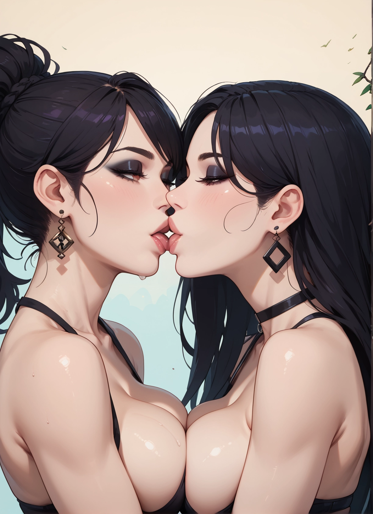 multiple girls, breasts, 2girls, yuri, jewelry, earrings · Yamete.gg