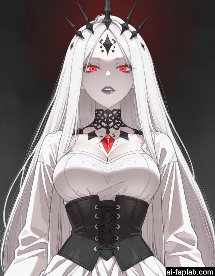 1girl, breasts, red eyes, long hair, solo, cleavage