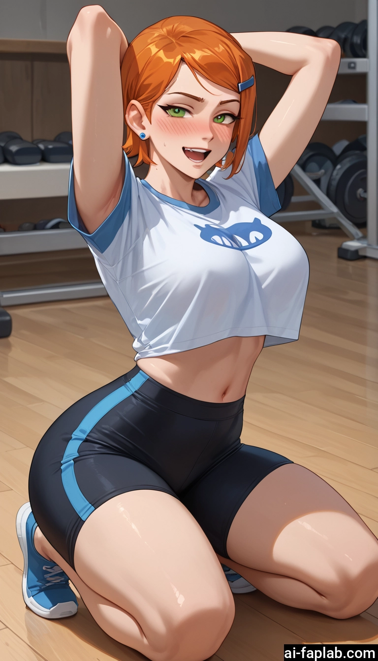 1girl, green eyes, navel, breasts, hair ornament, open mouth · Yamete.gg