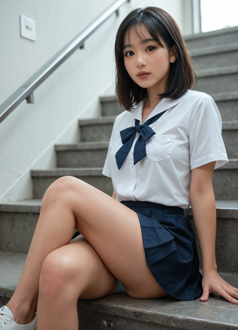 1girl, solo, underwear, skirt, school uniform, sitting · Yamete.gg