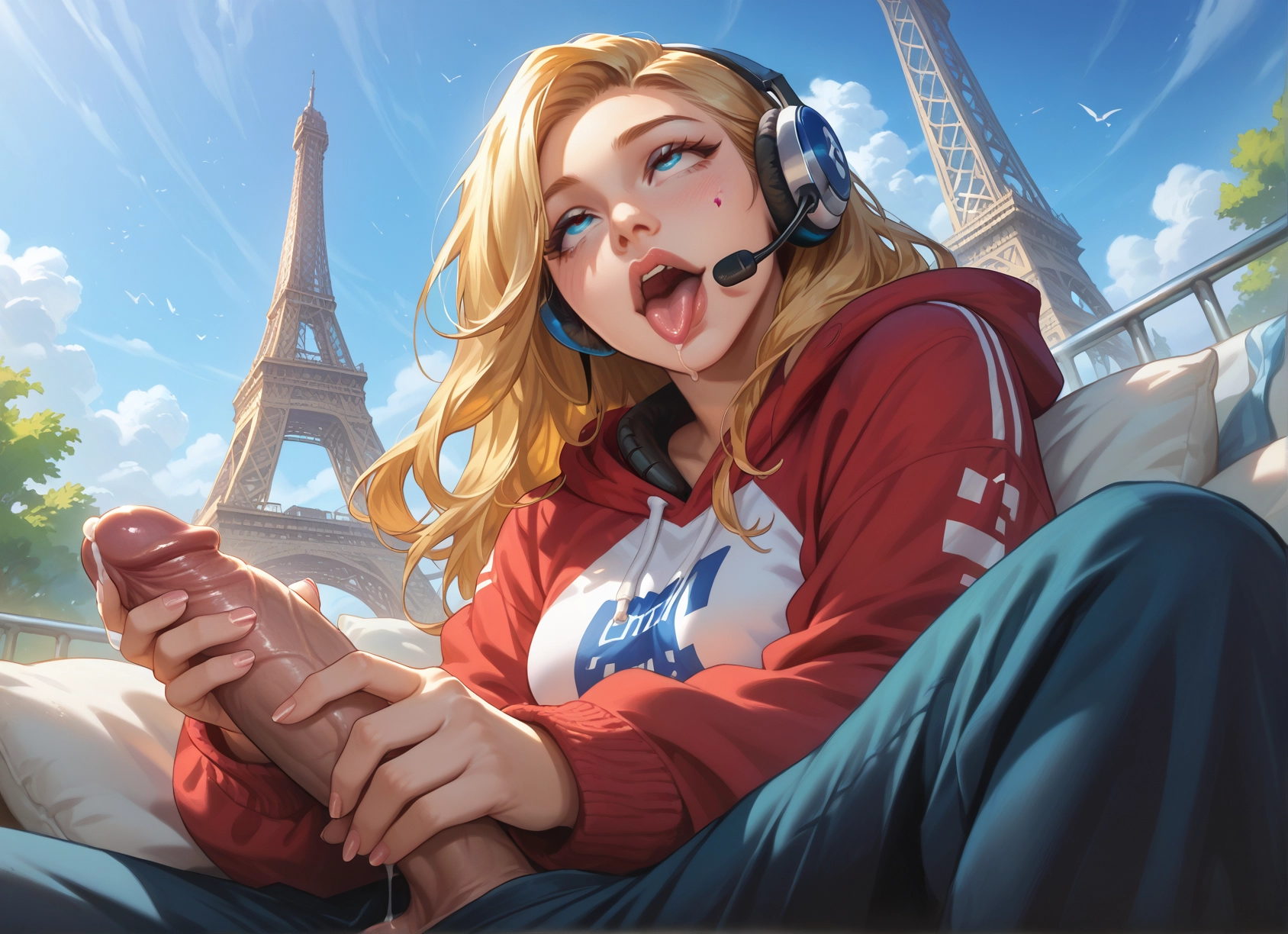 1girl, penis, blonde hair, hetero, 1boy, hood · Yamete.gg