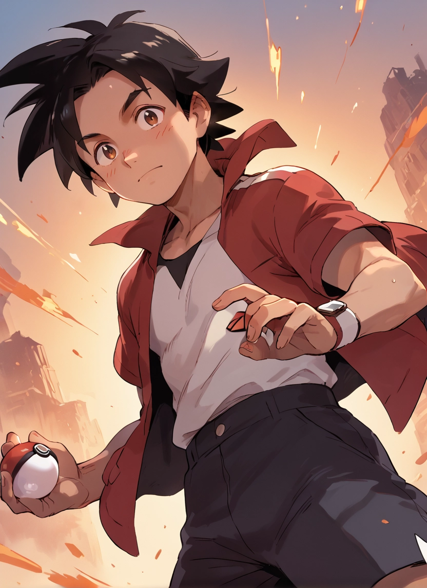 1boy, male focus, holding, solo, brown eyes, shorts · Yamete.gg
