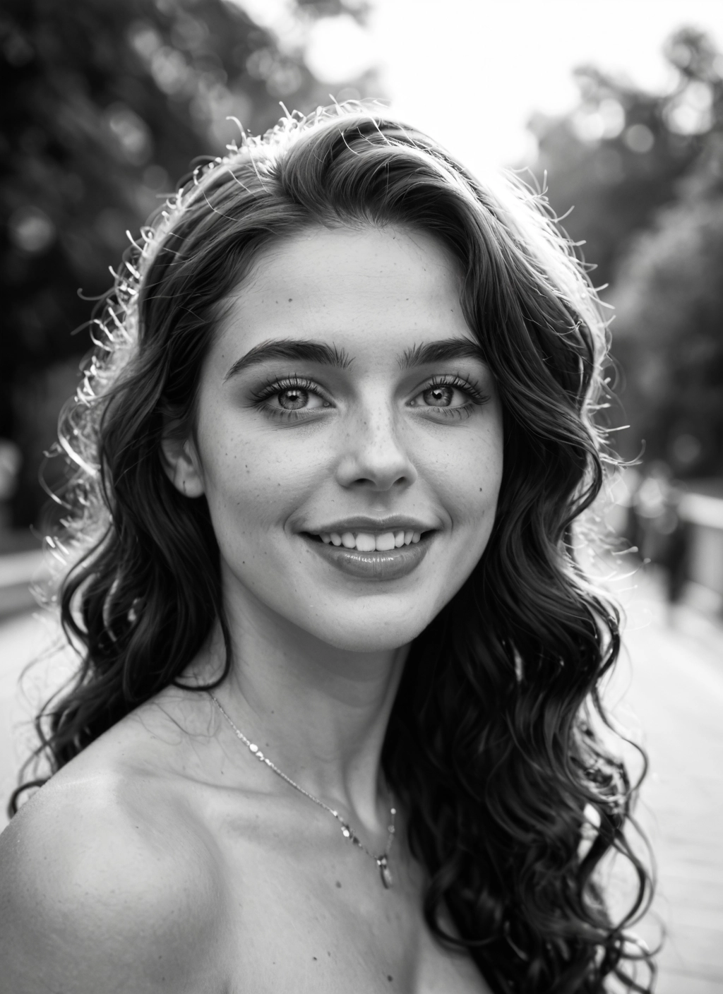 1girl, greyscale, monochrome, solo, jewelry, necklace · Yamete.gg