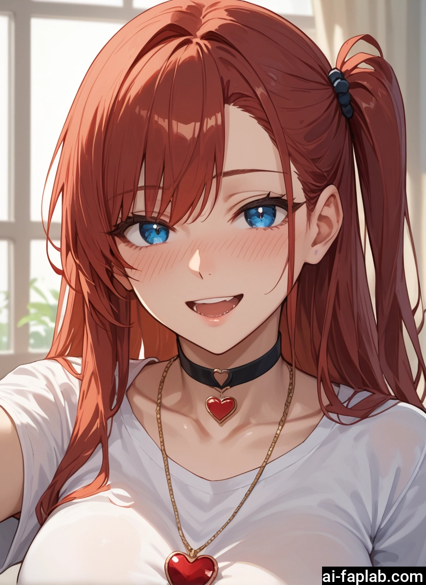 1girl, blue eyes, solo, open mouth, shirt, choker