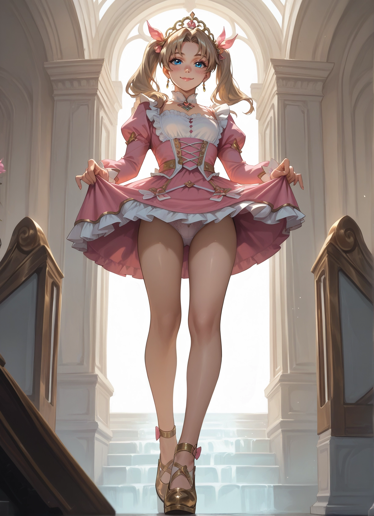 1girl, underwear, panties, blue eyes, twintails, pantyhose · Yamete.gg
