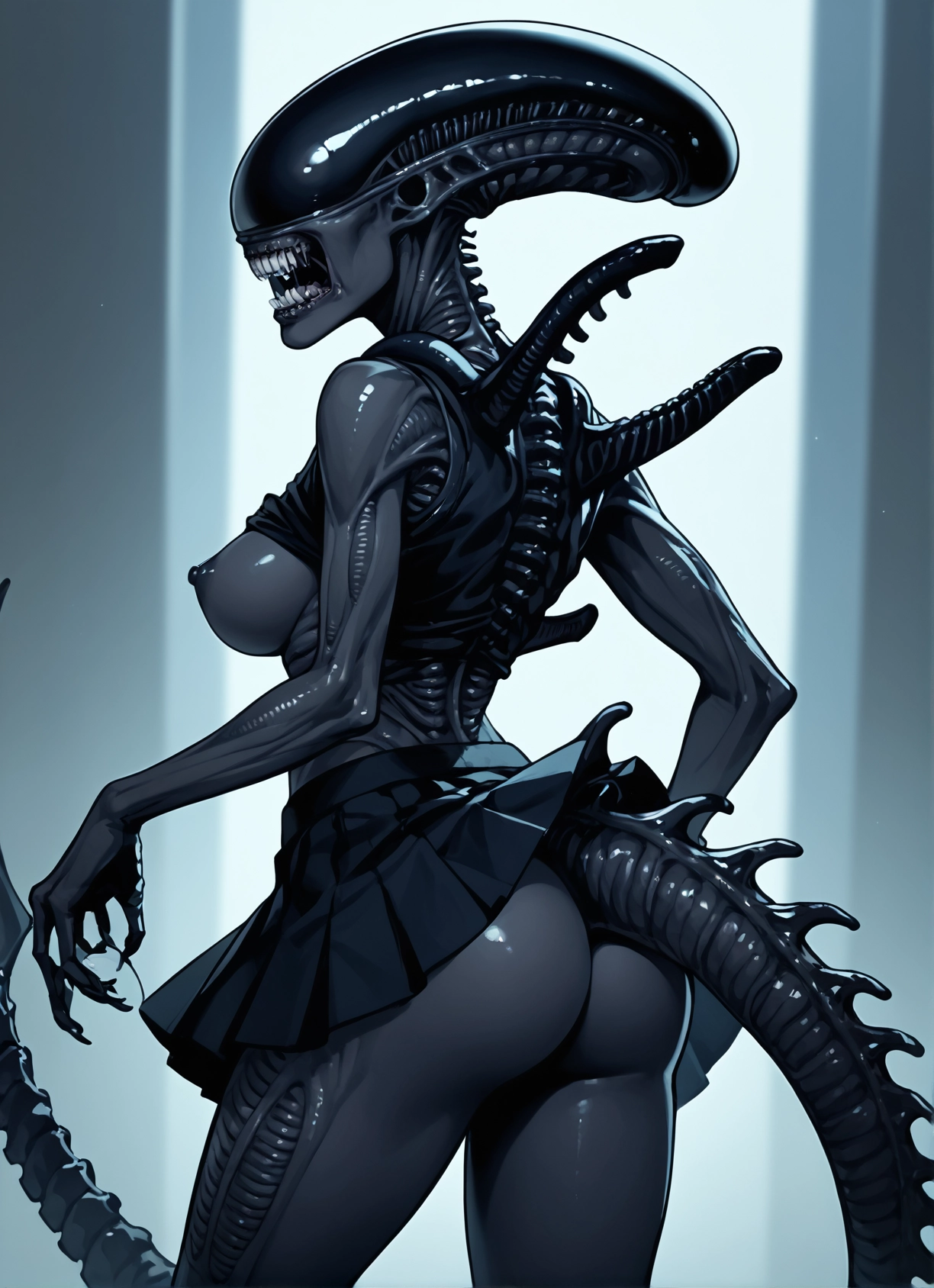 1girl, breasts, ass, skirt, nipples, teeth · Yamete.gg