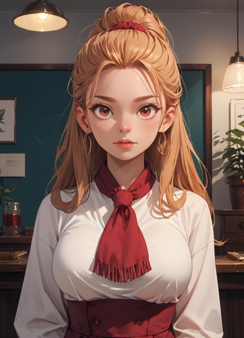 1girl, jewelry, earrings, solo, looking at viewer, blonde hair
