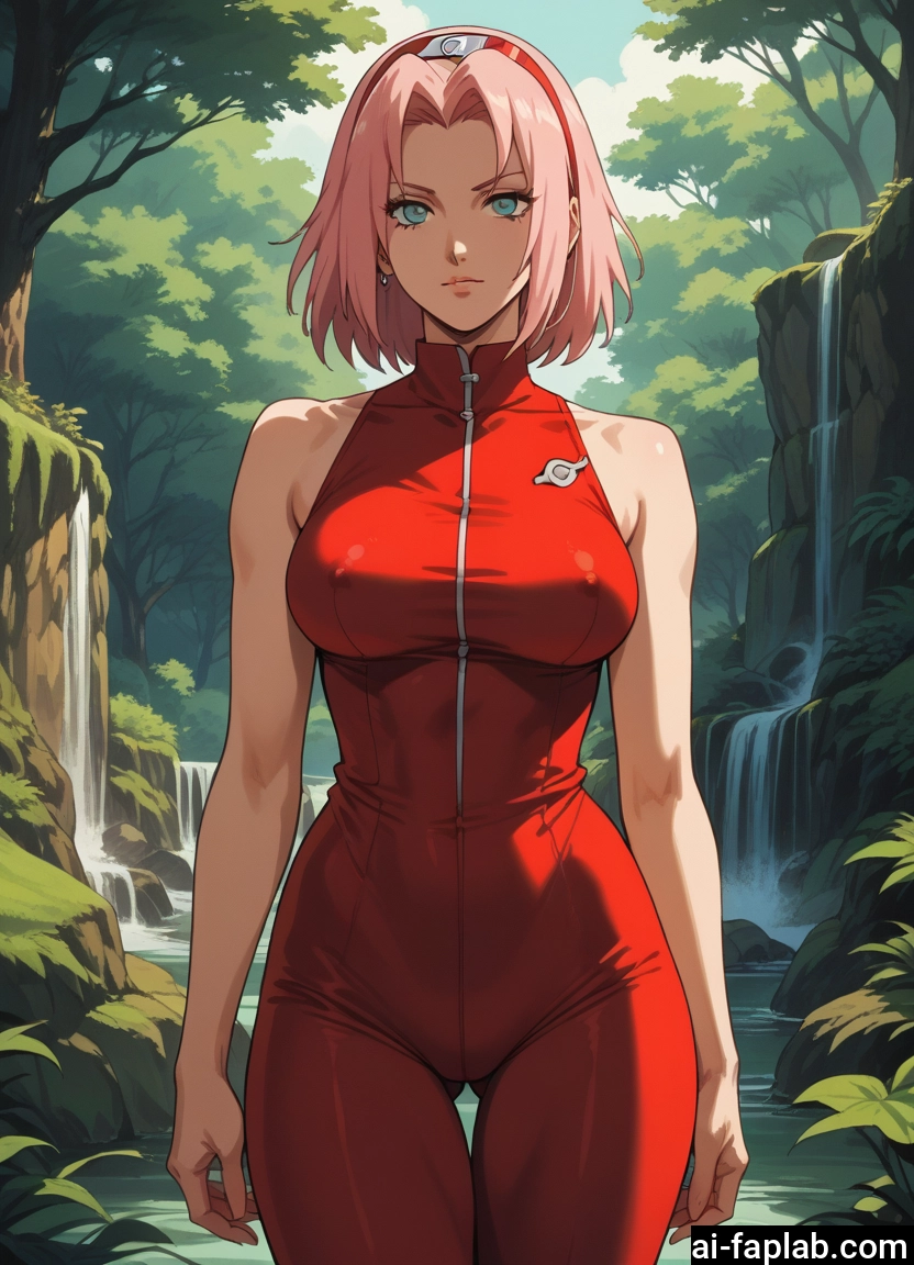 1girl, breasts, solo, pink hair, water, waterfall · Yamete.gg