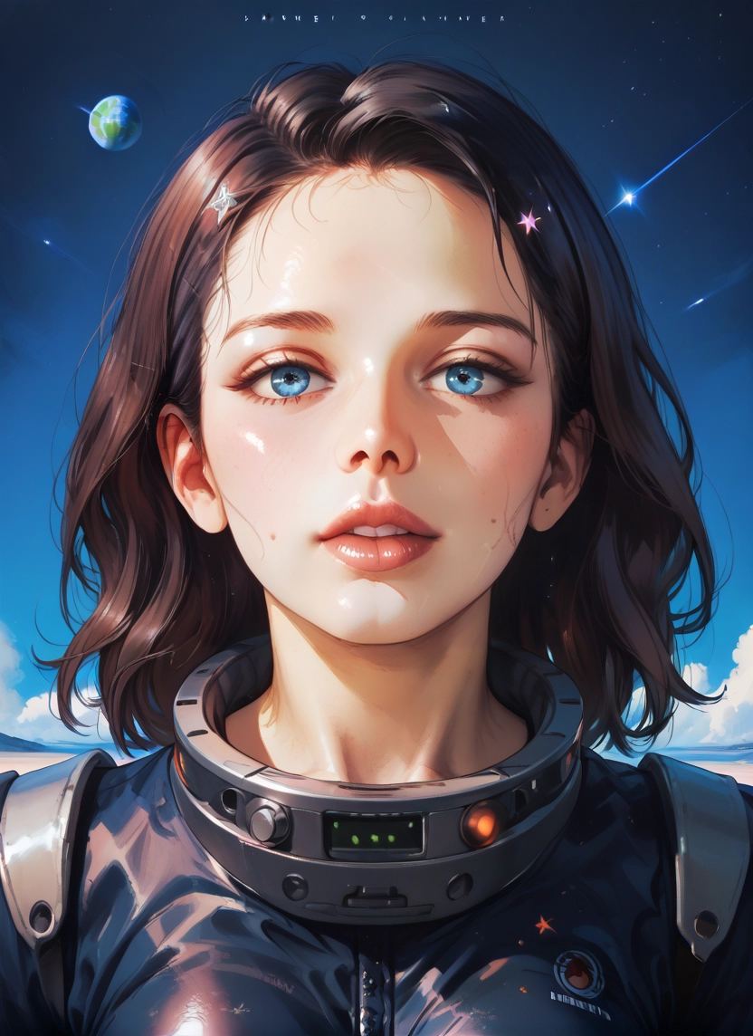 1girl, solo, blue eyes, brown hair, sky, looking at viewer · Yamete.gg