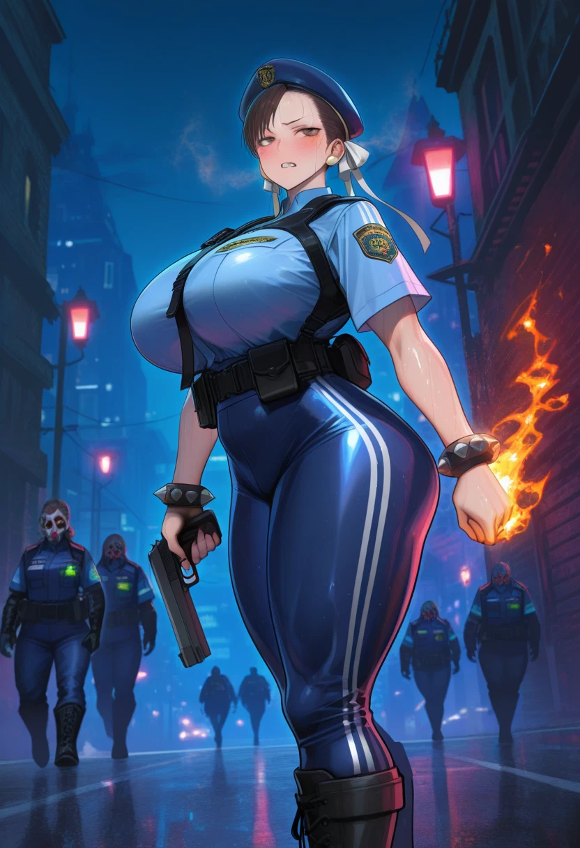 police, chun-li, breasts, weapon, police uniform, holding weapon · Yamete.gg