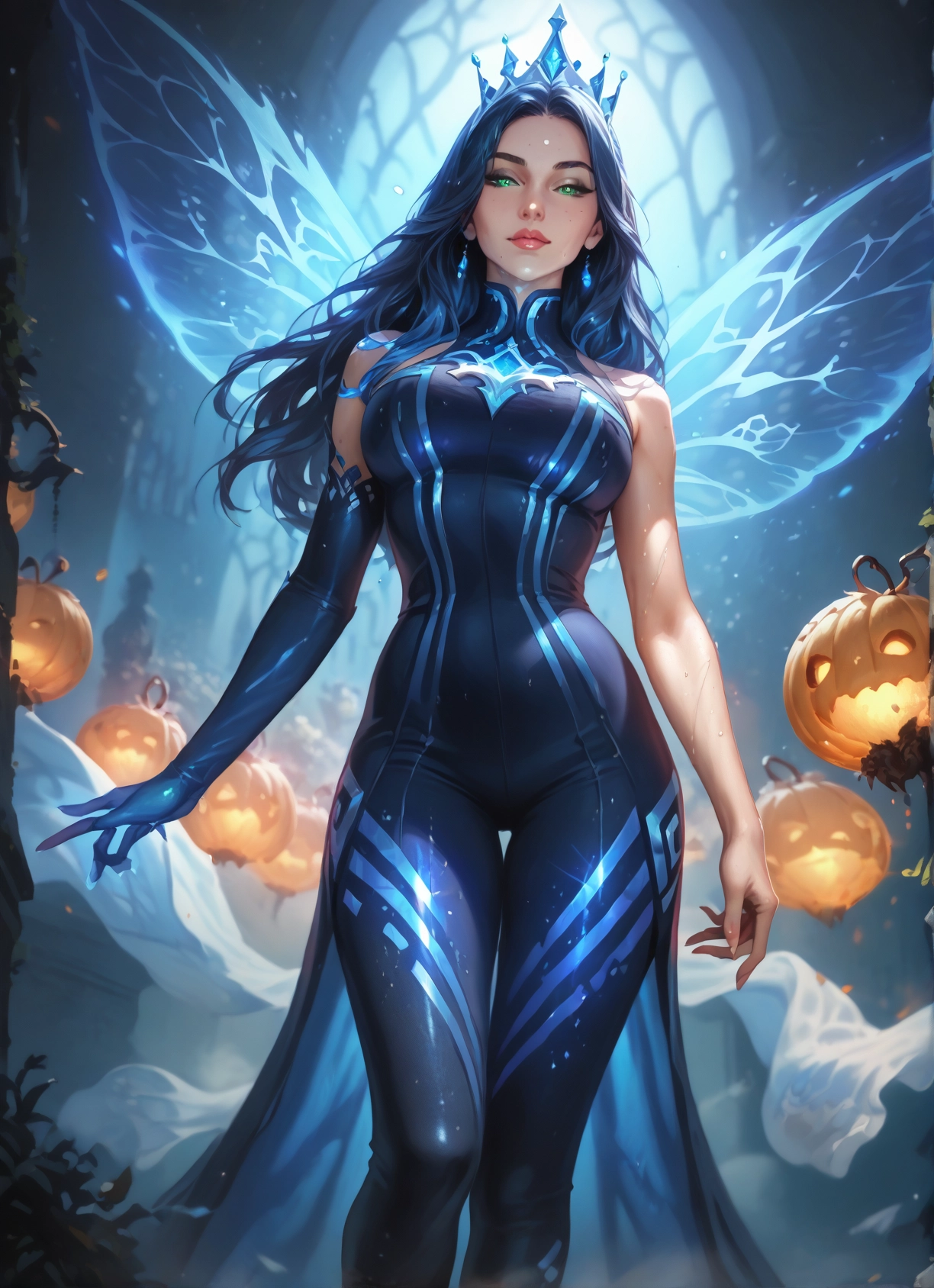1girl, wings, gloves, breasts, green eyes, long hair · Yamete.gg