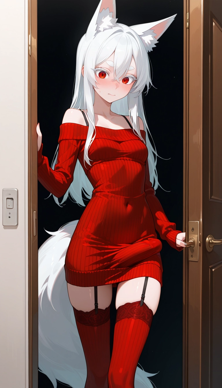 futanari, 1girl, solo, thighhighs, animal ears, red eyes · Yamete.gg