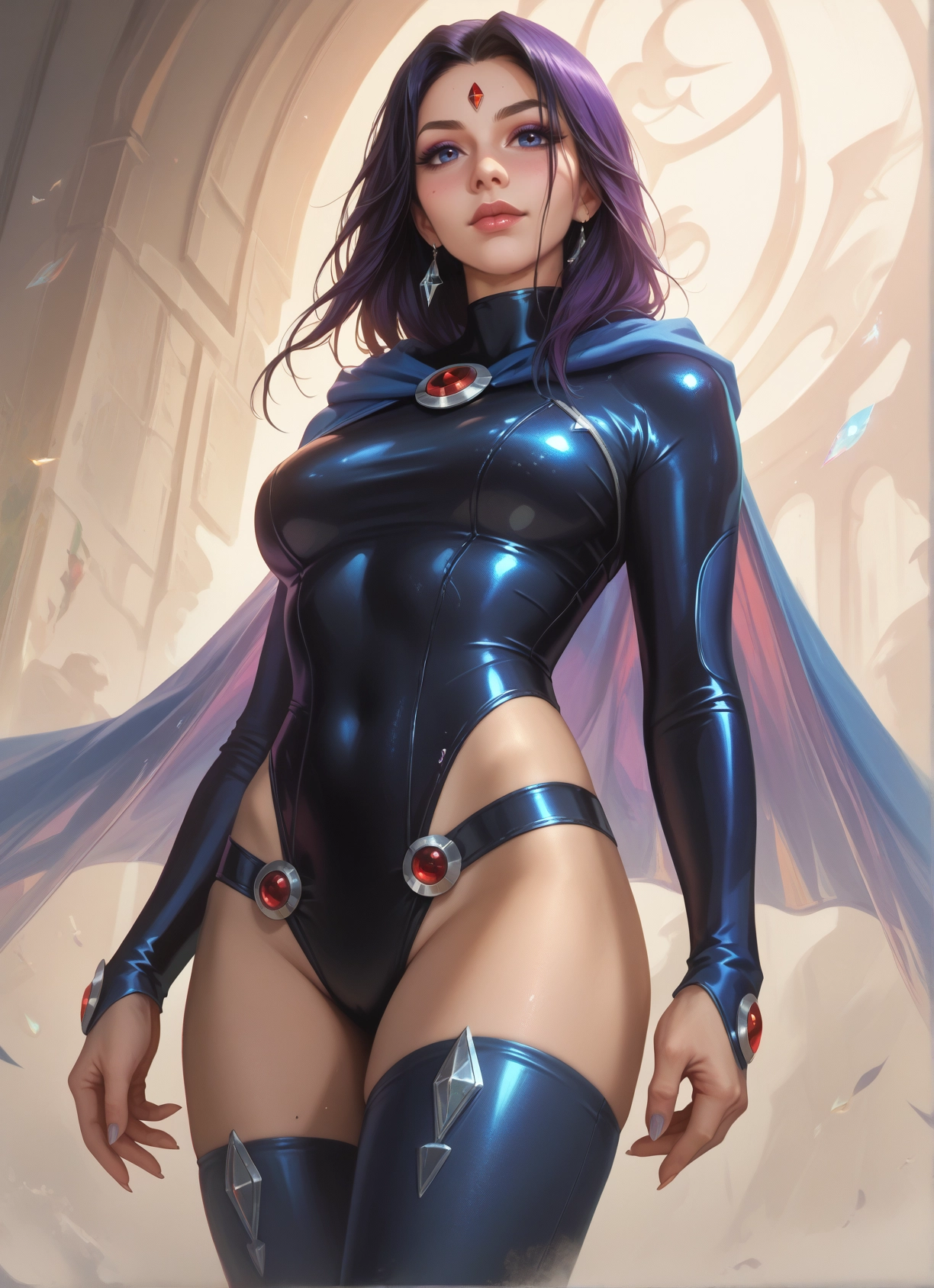 1girl, jewelry, blue eyes, earrings, thighhighs, leotard · Yamete.gg