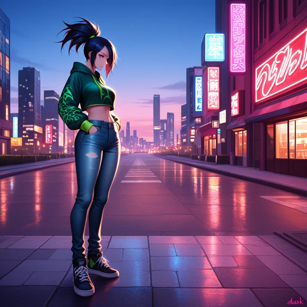 1girl, hood, solo, black hair, denim, hoodie · Yamete.gg