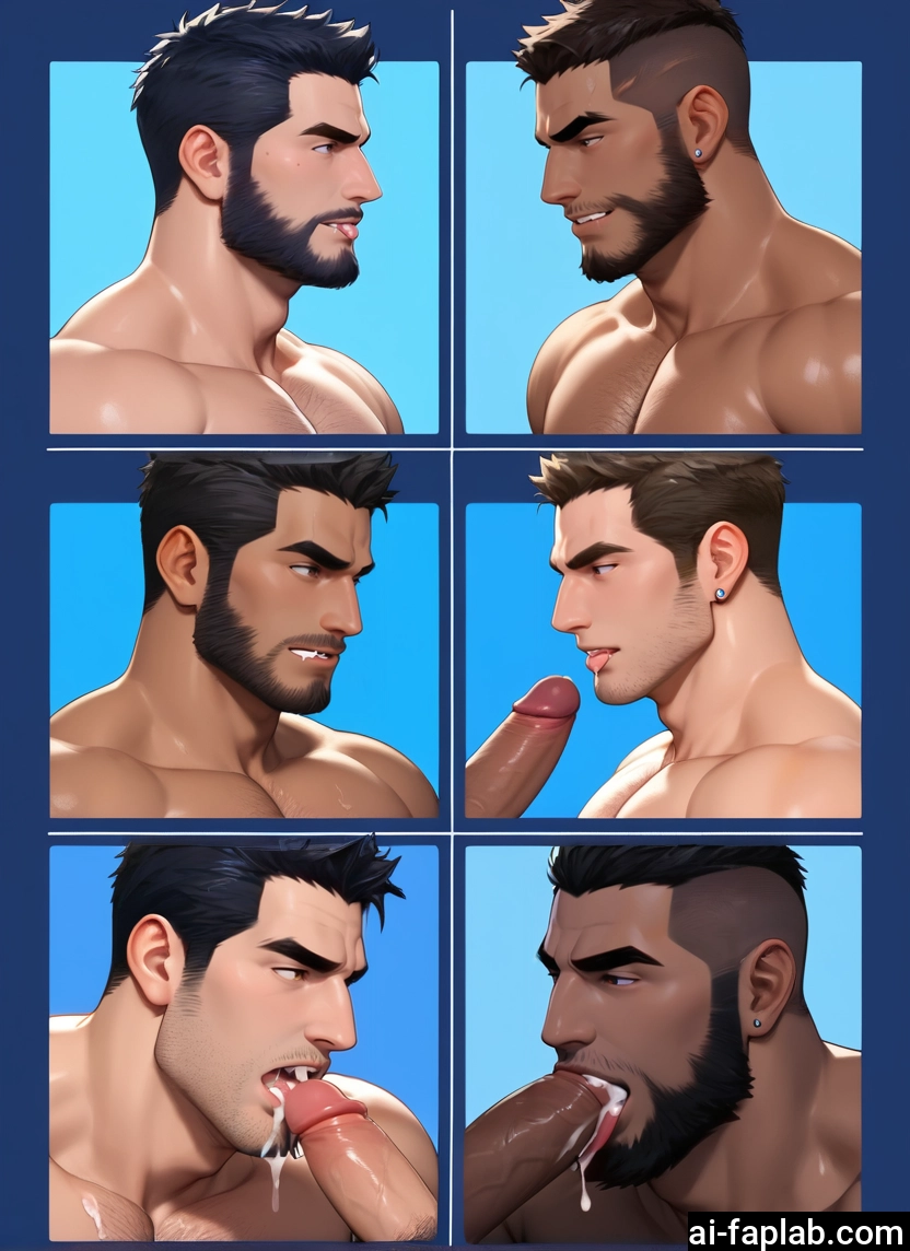 facial hair, penis, bara, muscular, multiple boys, muscular male · Yamete.gg