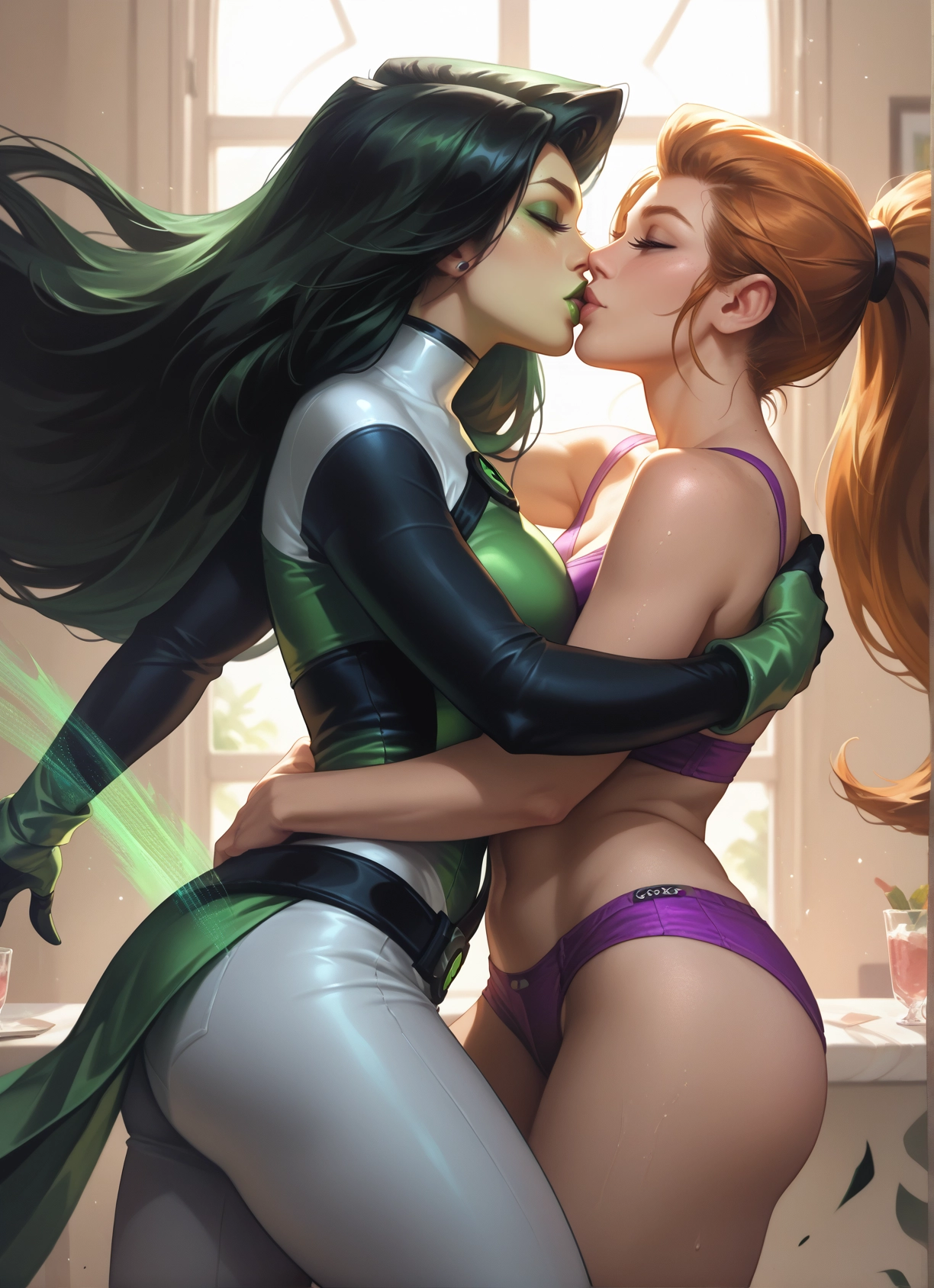 multiple girls, 2girls, yuri, underwear, bra, kiss · Yamete.gg