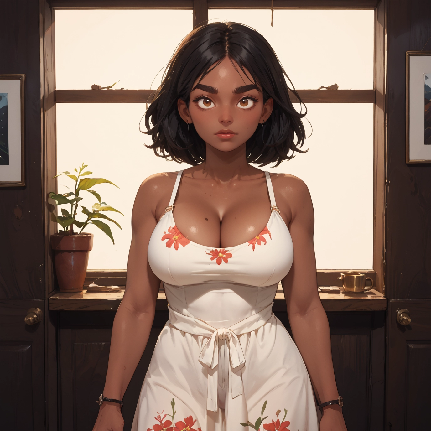 breasts, 1girl, dress, mole, cleavage, dark skin · Yamete.gg