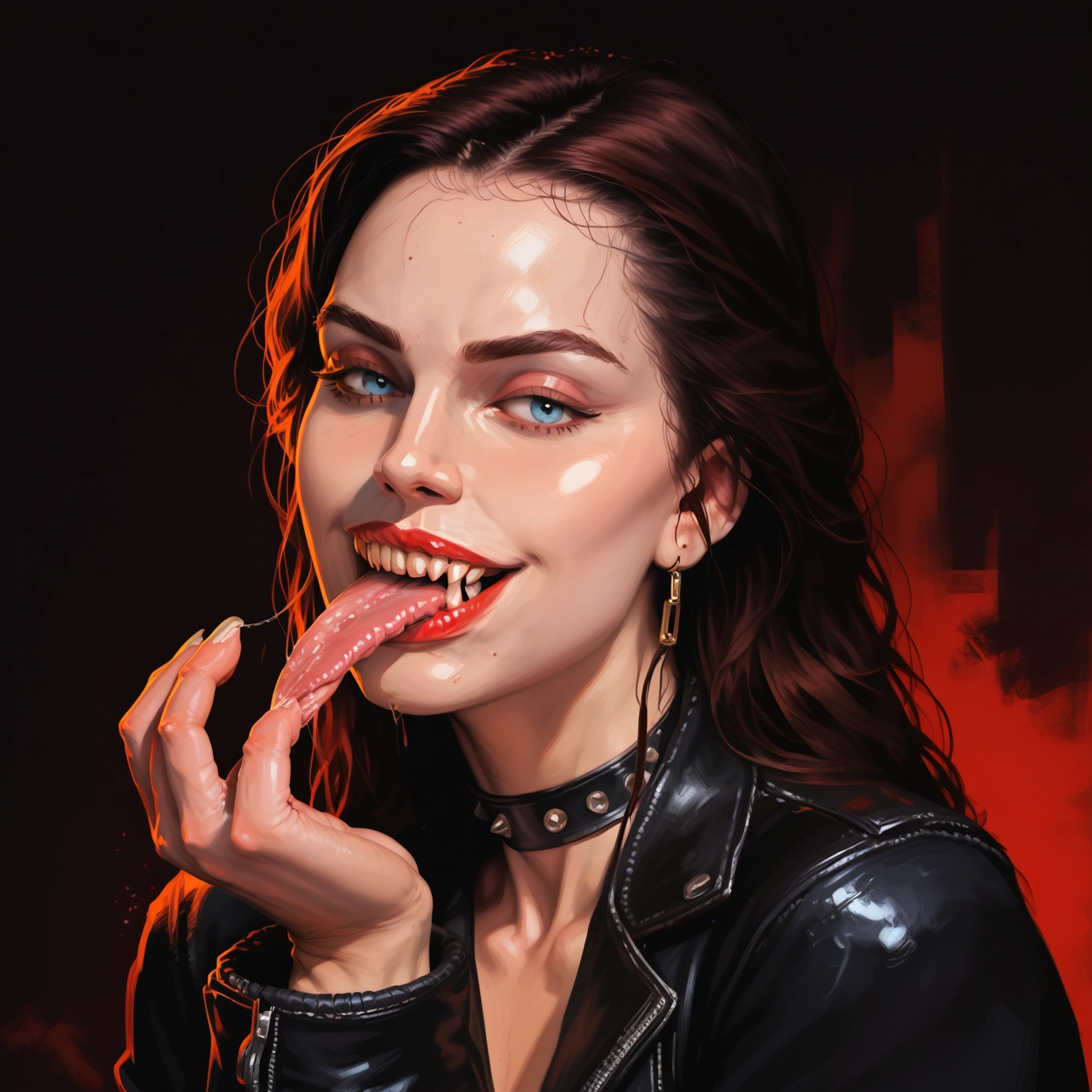 1girl, solo, tongue, jewelry, blue eyes, earrings · Yamete.gg