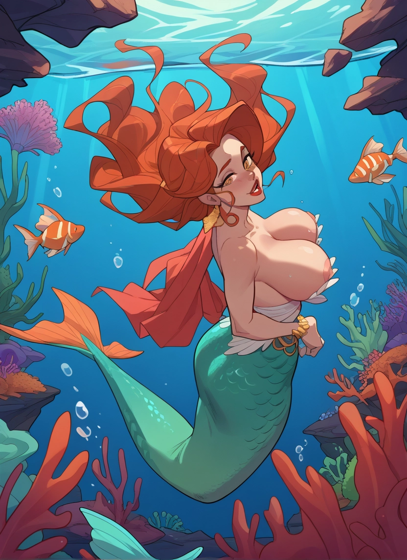 1girl, breasts, monster girl, mermaid, underwater, fish · Yamete.gg