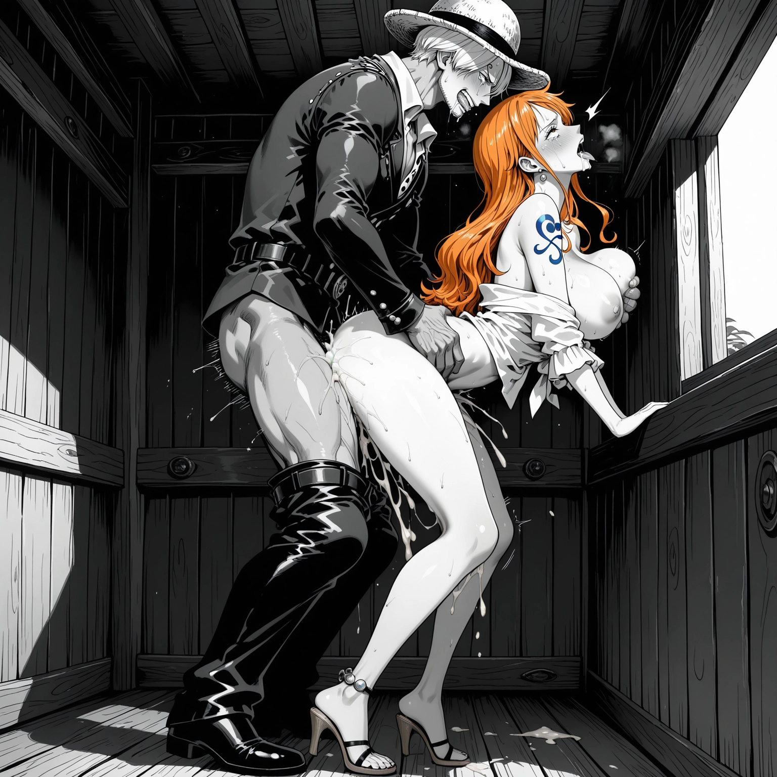 1girl, nami (one piece), standing sex, breasts, high heels, hat · Yamete.gg