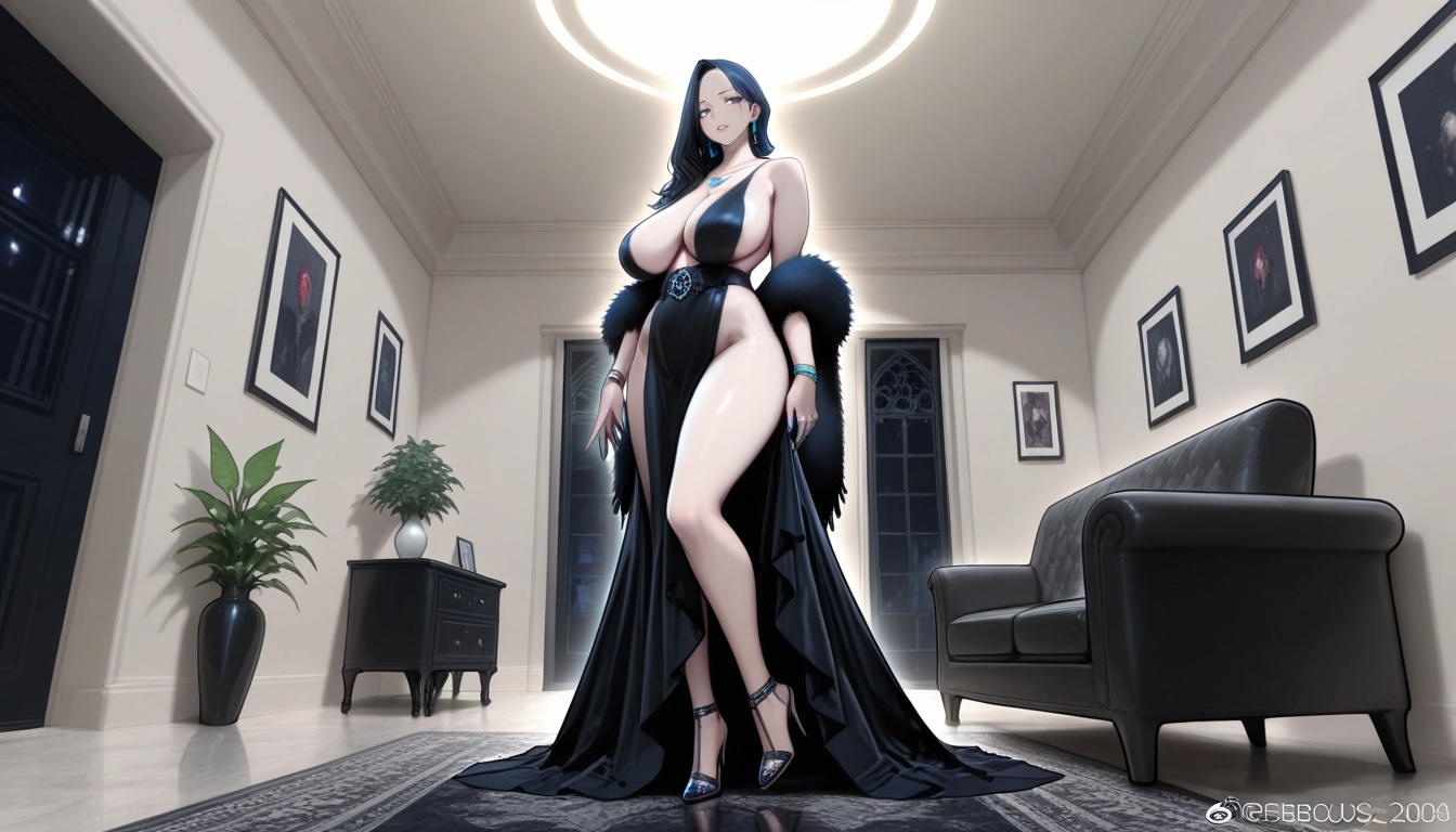1girl, breasts, jewelry, solo, dress, earrings · Yamete.gg