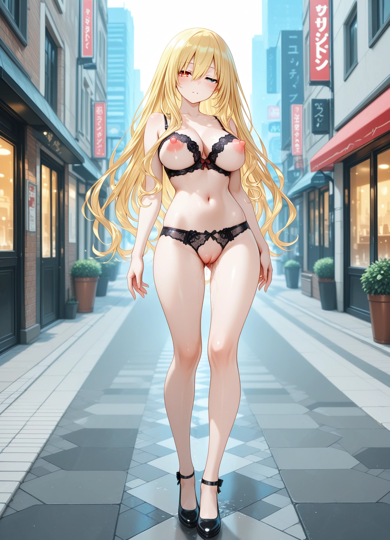 1girl, solo, breasts, long hair, underwear, heterochromia · Yamete.gg