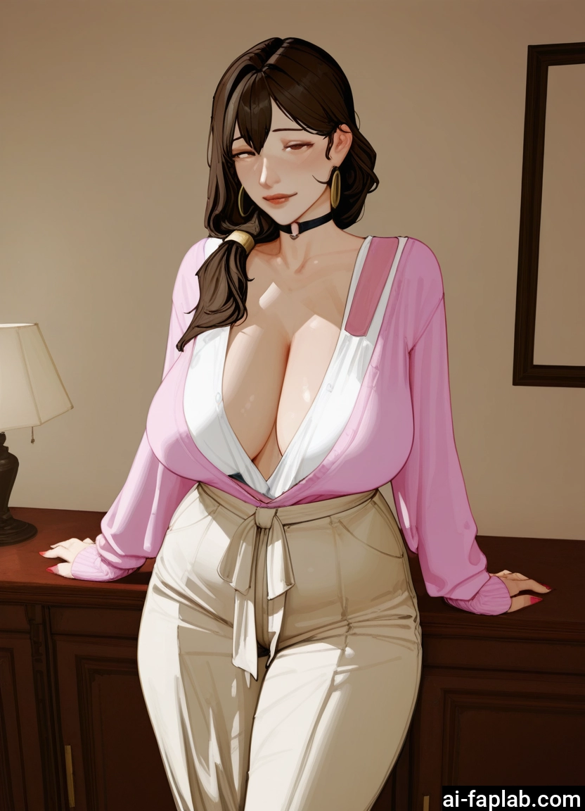 1girl, breasts, jewelry, earrings, choker, brown hair · Yamete.gg