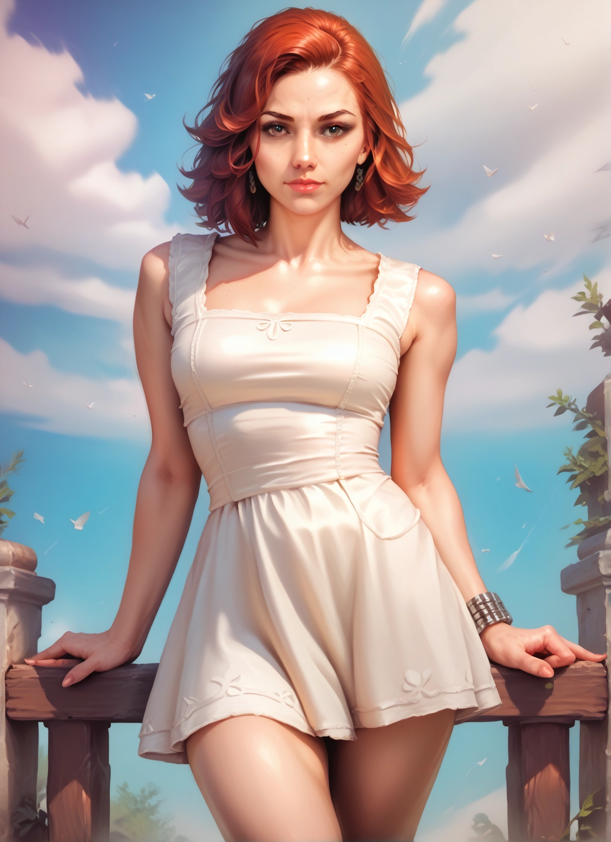 1girl, solo, jewelry, dress, earrings, white dress · Yamete.gg