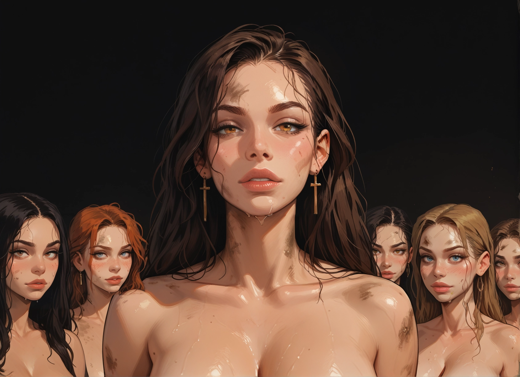 multiple girls, jewelry, breasts, earrings, 5girls, blue eyes · Yamete.gg