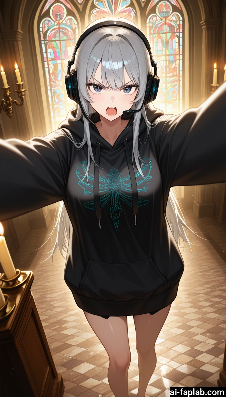 1girl, long hair, hood, solo, open mouth, hoodie · Yamete.gg
