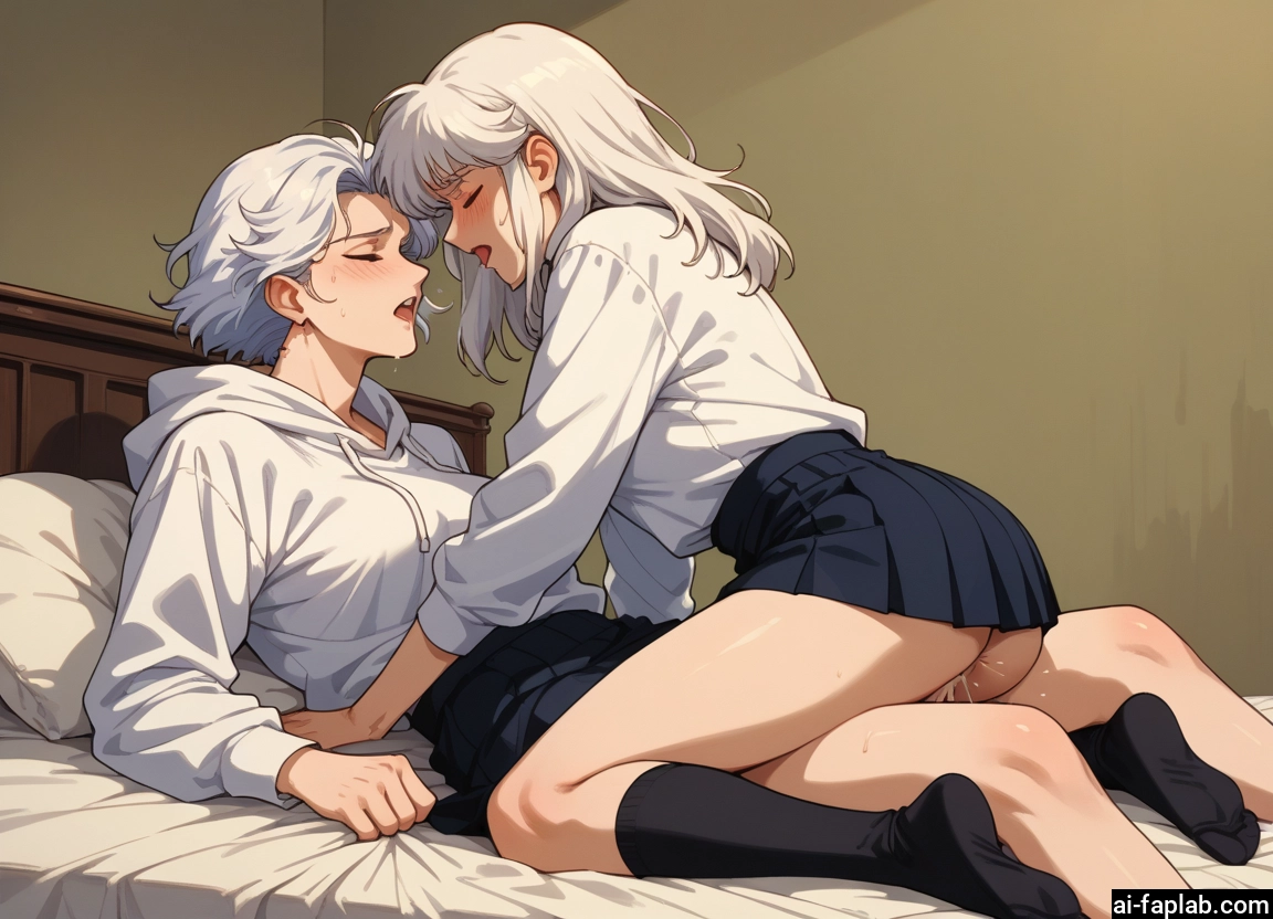 futanari, multiple girls, 2girls, skirt, yuri, hood · Yamete.gg