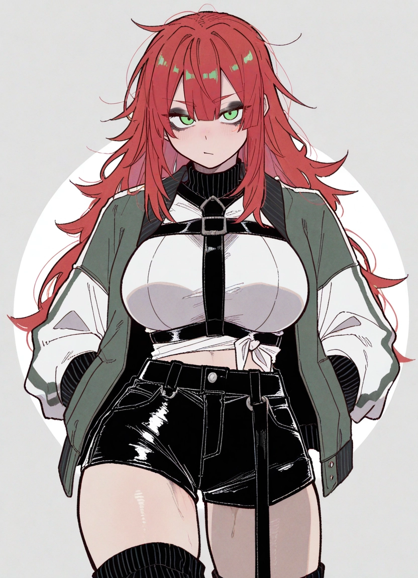 1girl, solo, green eyes, breasts, jacket, long hair · Yamete.gg