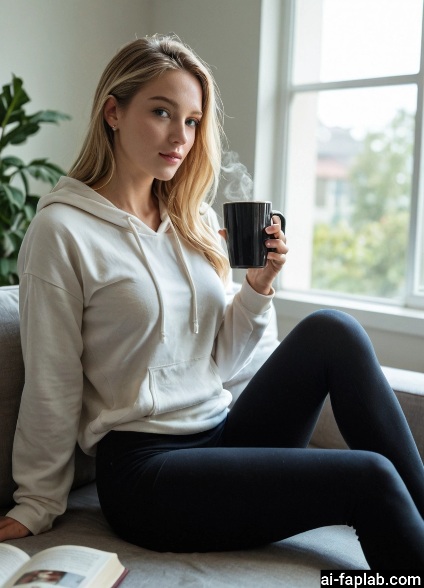 1girl, cup, solo, hood, blonde hair, hoodie · Yamete.gg