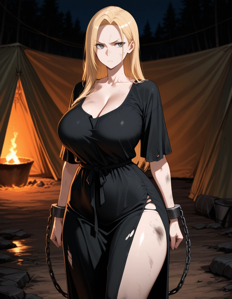 1girl, breasts, blonde hair, dress, torn clothes, solo · Yamete.gg