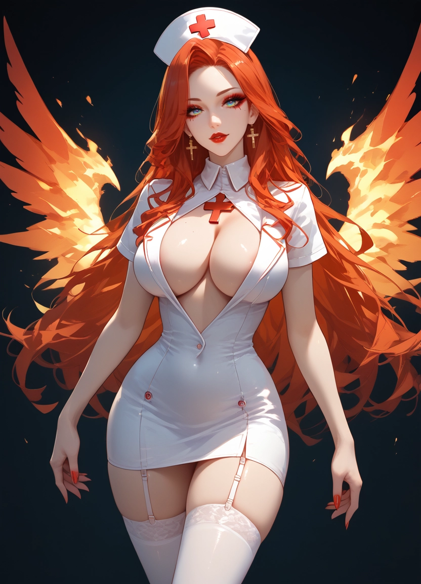 1girl, nurse, nurse cap, breasts, solo, cross