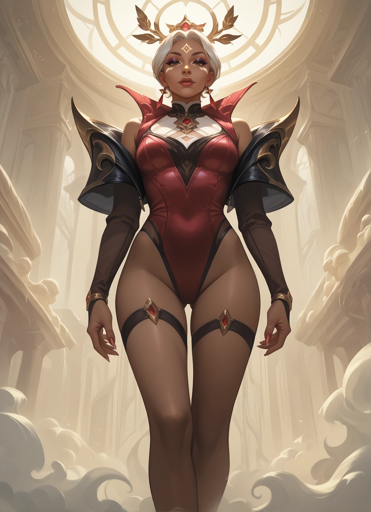 1girl, solo, jewelry, earrings, leotard, dark skin · Yamete.gg